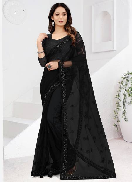 Black Colour New Designer Stylish Party Wear Net Fancy Saree Collection 5733